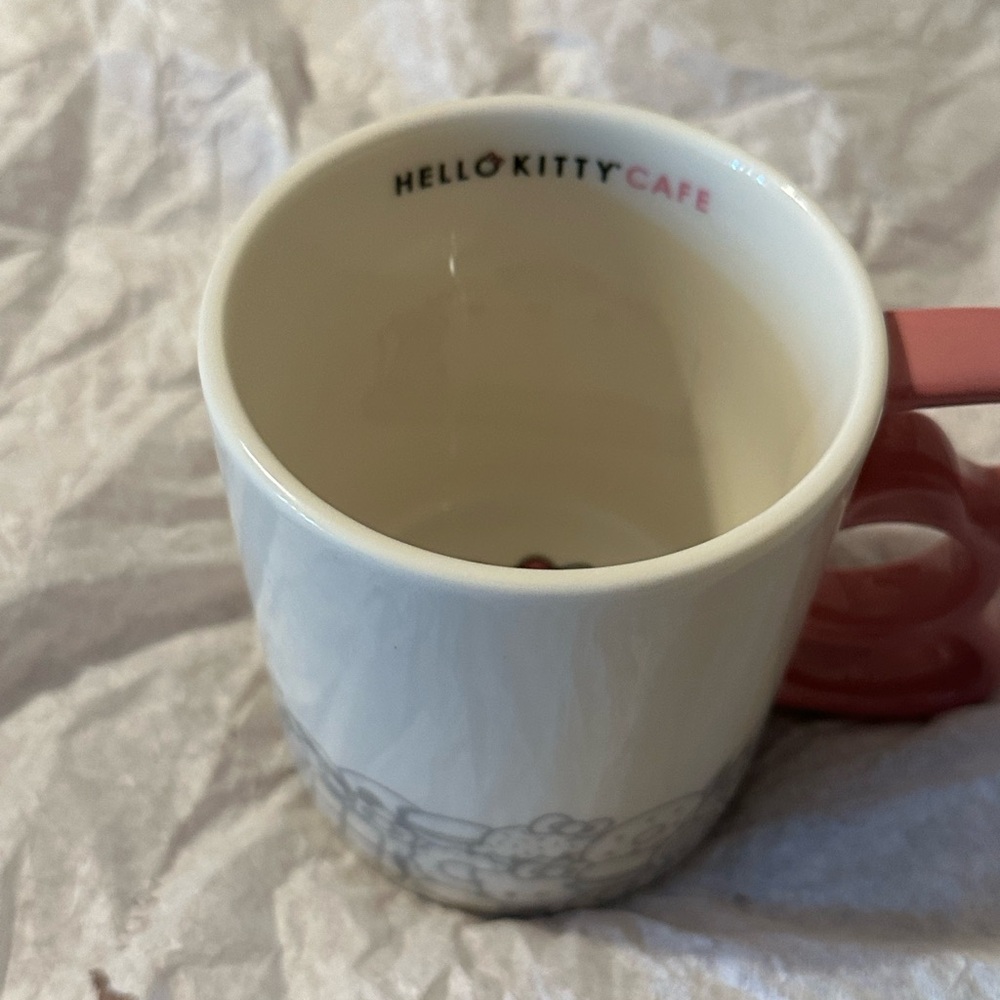 New official Hello Kitty Cafe Mug with Pink Handle and Gray Design - Picture 10 of 16